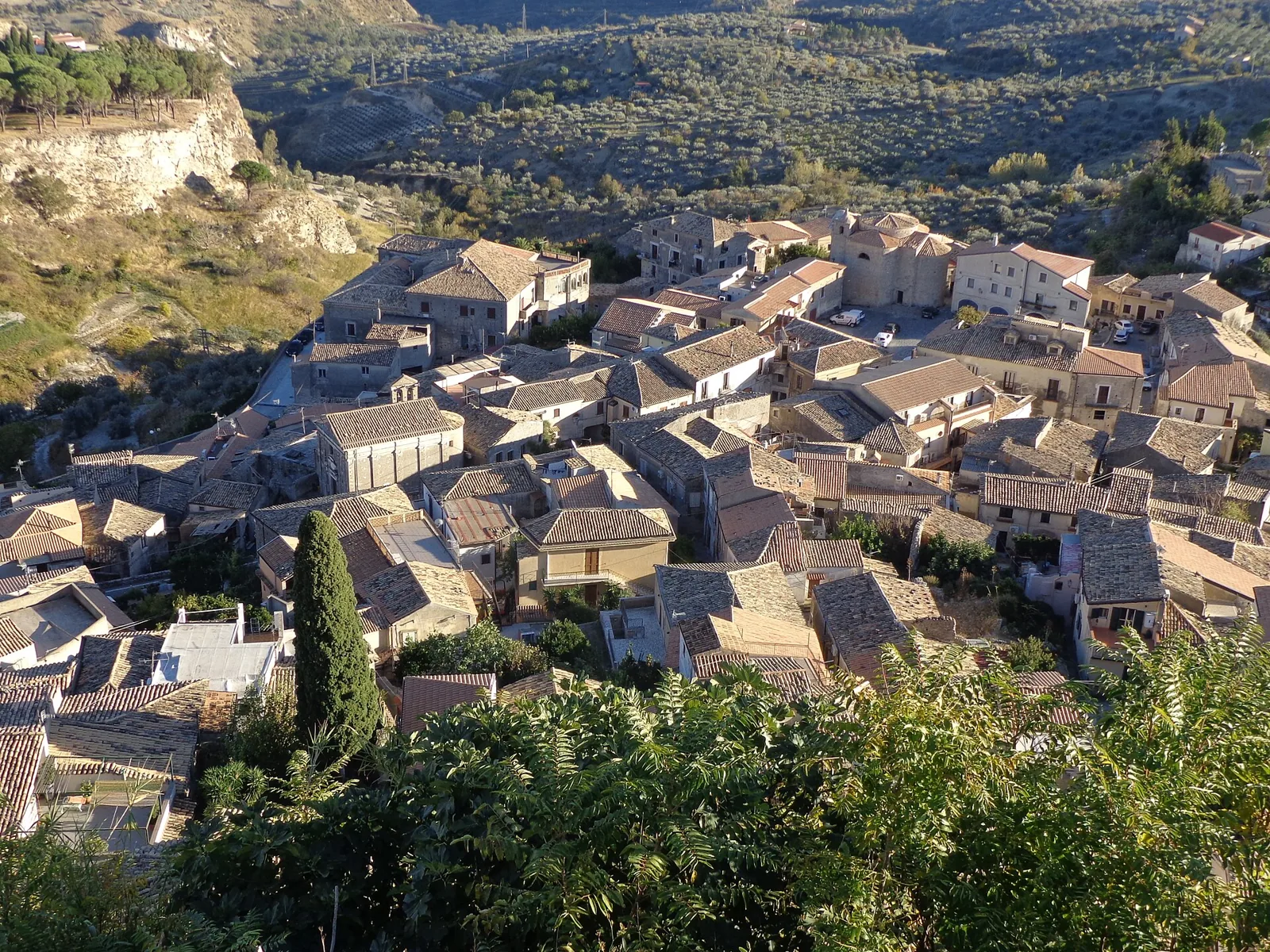 Lower Gerace with churches and stone rooftops