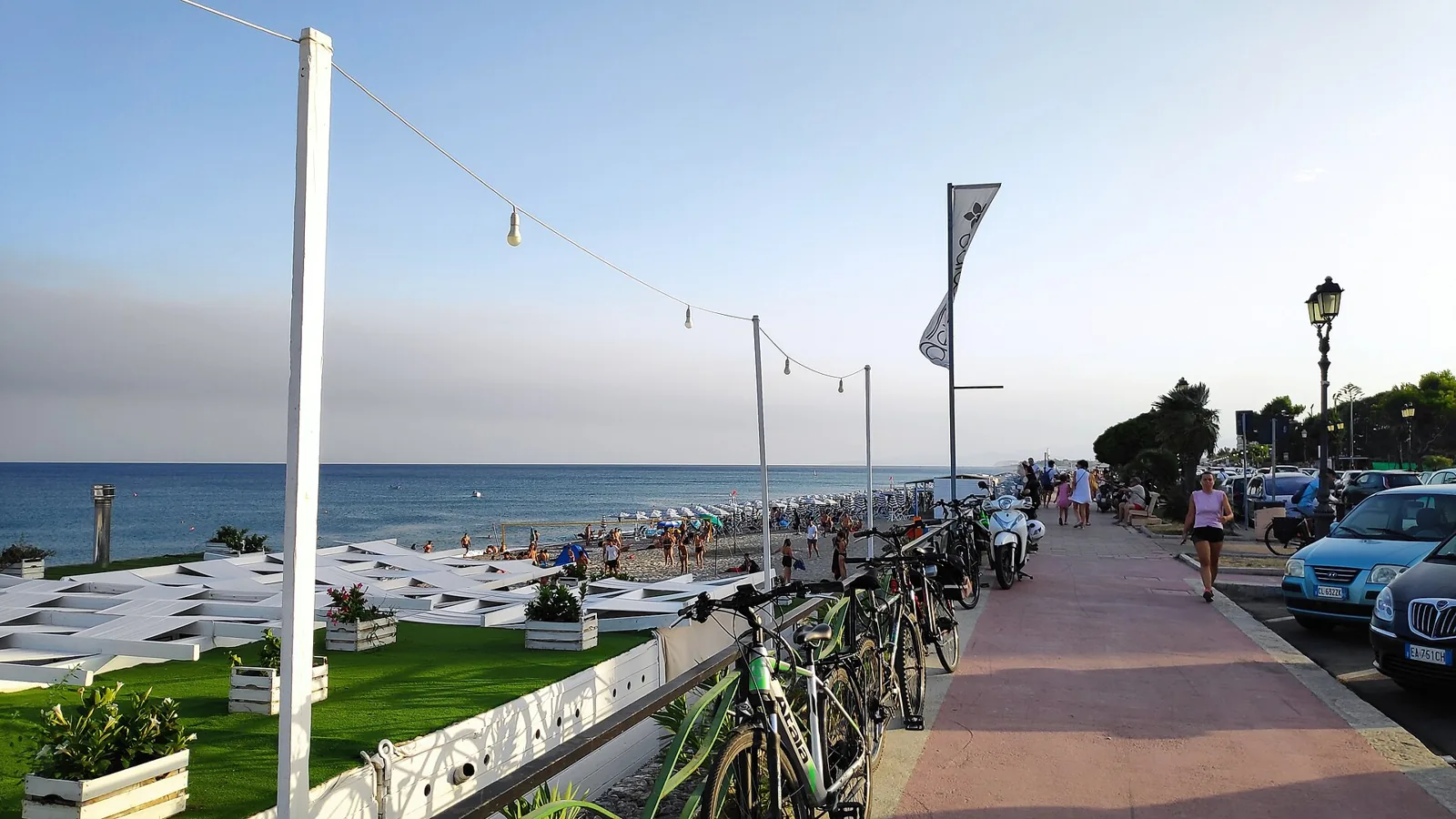 Lungomare di Locri with bicycles and beach