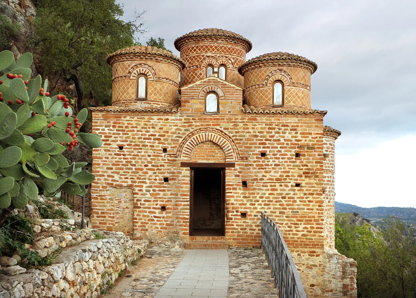 Cattolica di Stilo with three domes on the hillside