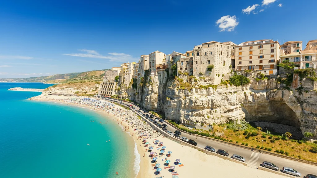 Calabria beaches &ndash; Tropea, aerial view of cliffs and turquoise sea
