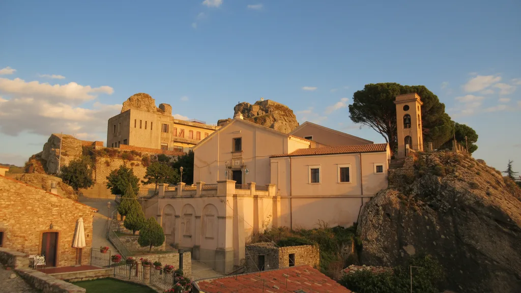 Santa Maria dell'Isodia Cathedral in Bova – church facade on a rocky hilltop