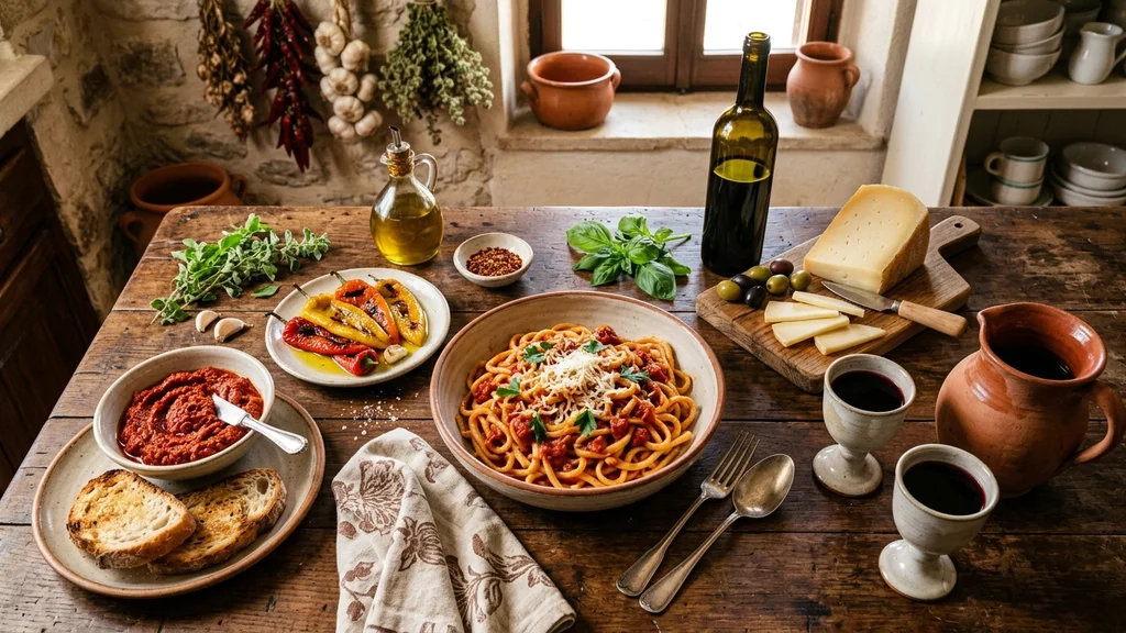 Table with traditional Calabrian dishes
