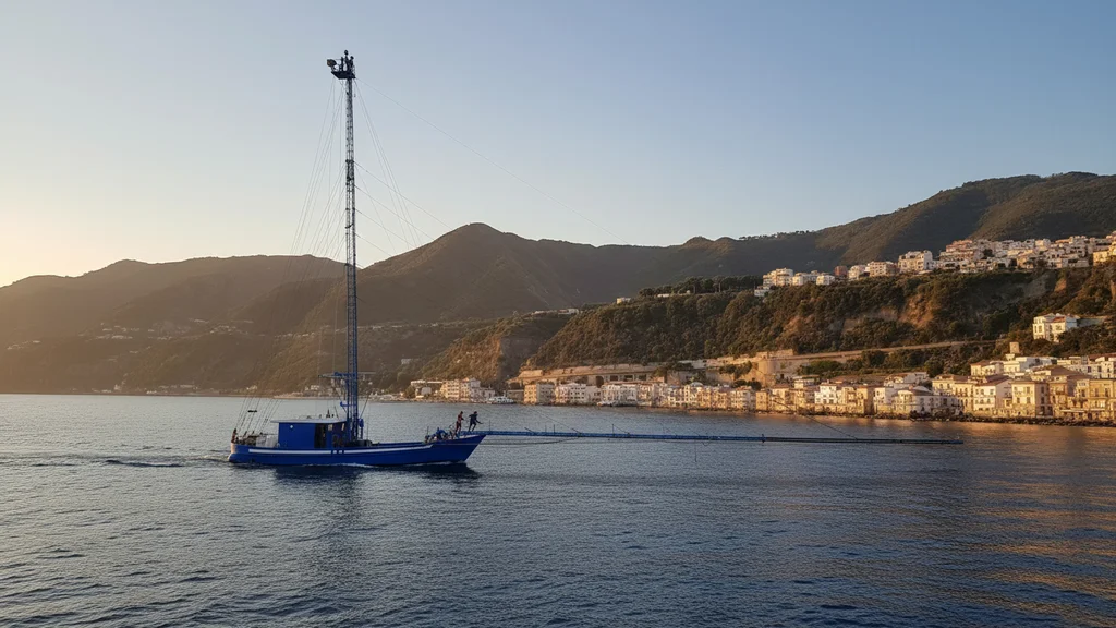 Traditional feluca swordfish boat in the Strait of Messina