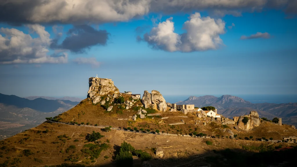 Ruins of the Norman castle in Bova with a panoramic sea view